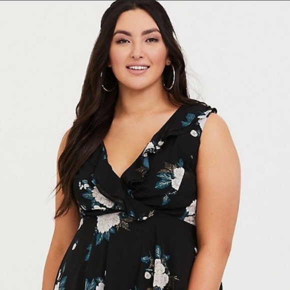 Torrid Dresses & Skirts - Torrid size 22 Black Floral Chiffon Skater Dress